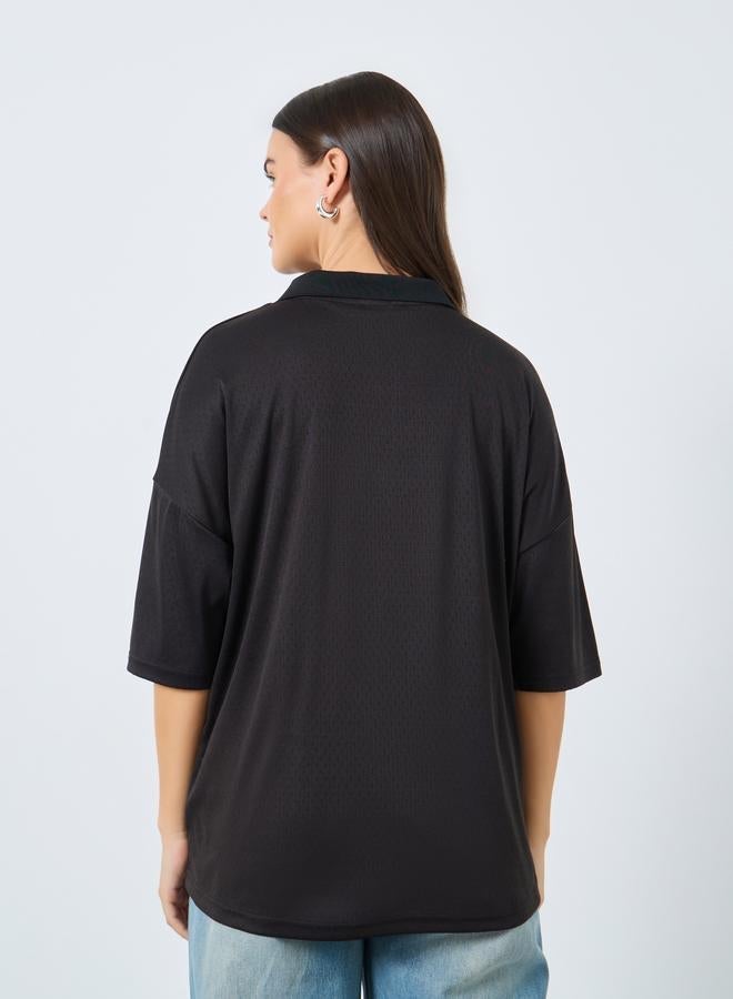 Styli Black Knitted Polo T-Shirt - Image 5