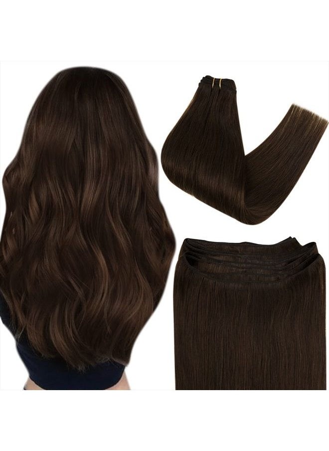 Easyouth - Straight Remy Hair Weft Extensions Sew in Weft Hair Extensions Full Head Double Weft Hair Color 2 Darkest Brown Weft Human Hair Bundles 100 Grams 16 Inch - Image 1