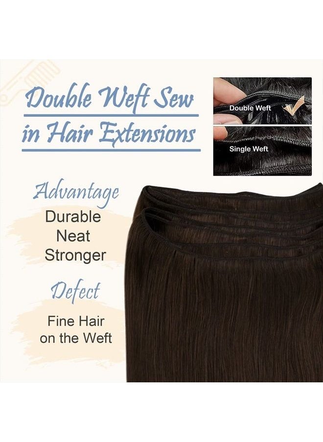 Easyouth - Straight Remy Hair Weft Extensions Sew in Weft Hair Extensions Full Head Double Weft Hair Color 2 Darkest Brown Weft Human Hair Bundles 100 Grams 16 Inch - Image 1