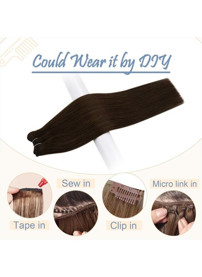 Easyouth - Straight Remy Hair Weft Extensions Sew in Weft Hair Extensions Full Head Double Weft Hair Color 2 Darkest Brown Weft Human Hair Bundles 100 Grams 16 Inch - Image 1