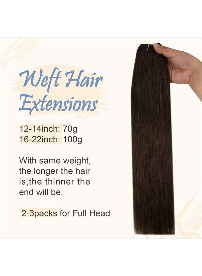 Easyouth - Straight Remy Hair Weft Extensions Sew in Weft Hair Extensions Full Head Double Weft Hair Color 2 Darkest Brown Weft Human Hair Bundles 100 Grams 16 Inch - Image 1