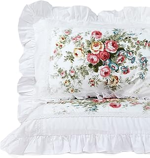 FADFAY FADFAY Shabby Pink Rose Floral Print Pillowcases Elegant Country Style Vintage Lace Ruffles Bedding Pillow Covers  - Image 1