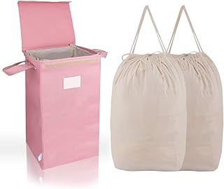 MCleanPin MCleanPin Laundry Hamper with Lid and 2 Removable Liners, Collapsible Dirty Clothes Hamper with 2 Handles, Foldable  - Image 1