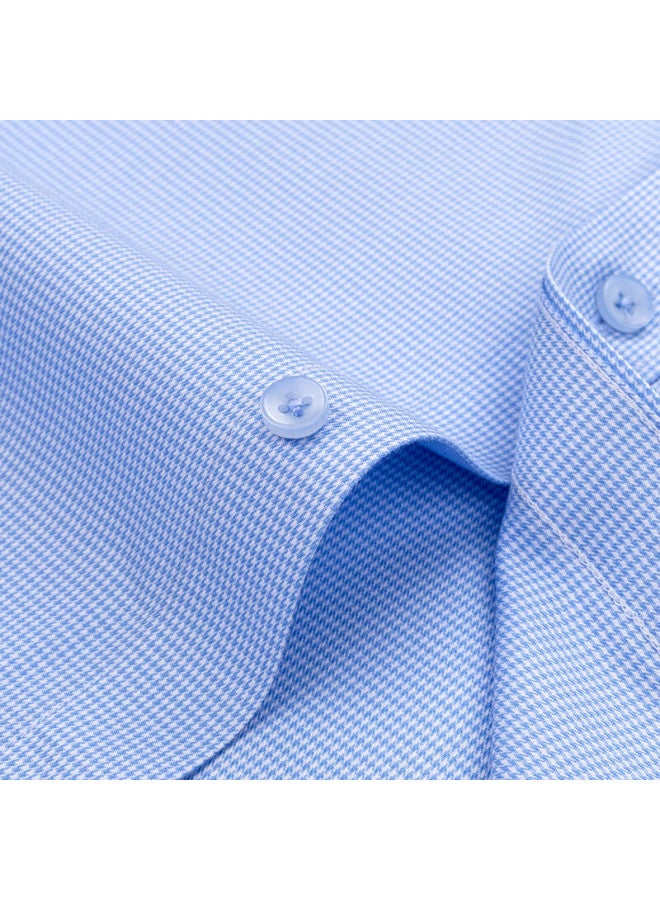 Firs Men's Short Sleeve Blue Business Casual Pure Cotton Shirt Blue Plaid 39 - Image 2