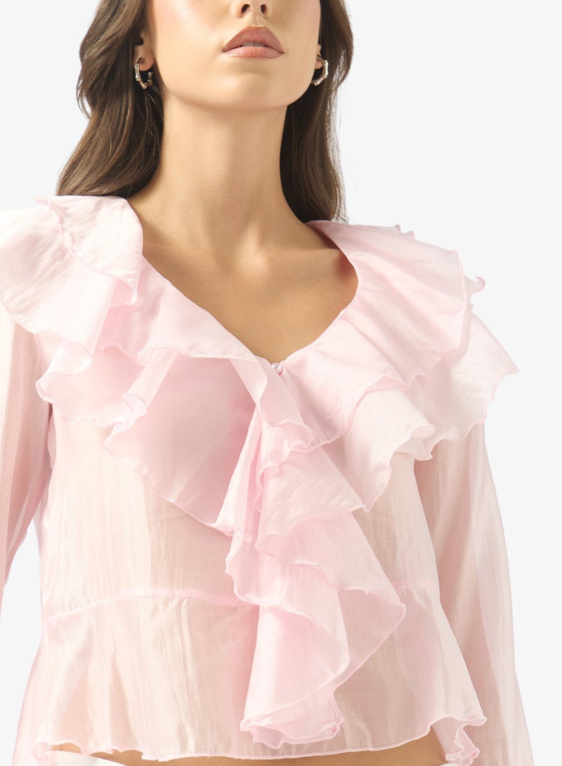 جينجر بلوزة بكشكشة وتفاصيل مجمعة - Image 3