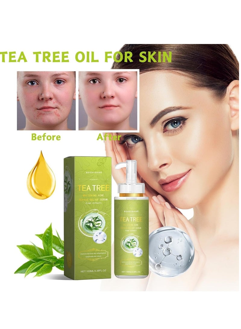EELHOE Tea Tree Anti-Acne Serum, Tea Tree Skin Care Oil, Contains Natural Extracts, Moisturizing and Brightening, Antibacterial Tea Tree Oil, Suitable for Diffusers, Humidifiers, Home 100ml - Image 2