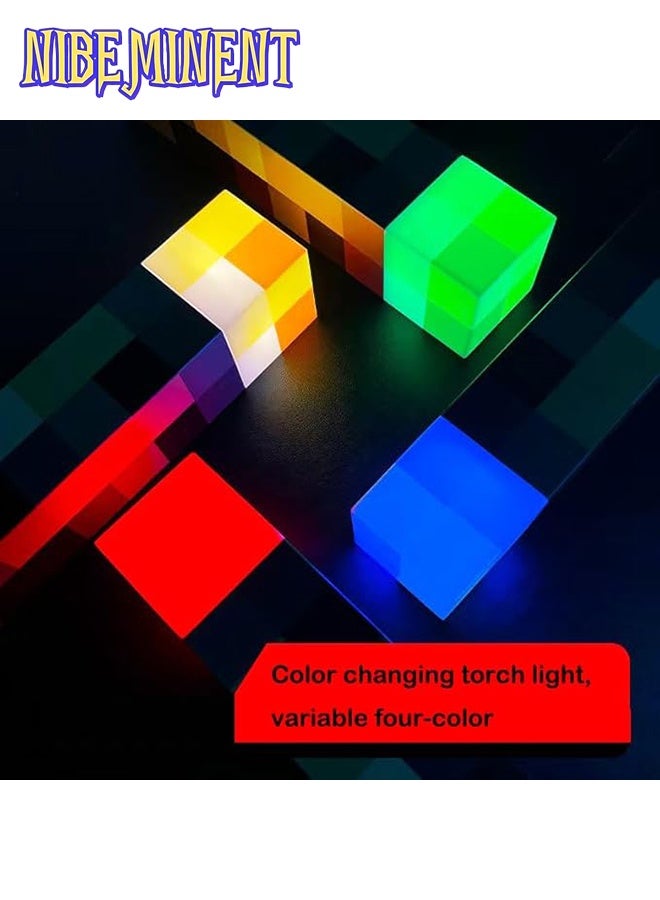 NIBEMINENT ضوء قابل لإعادة الشحن بأسلوب بكسل ماينكرافت 4 ألوان 2 وضعيات تحكم صوتي هدية مثالية لعشاق ديكور المنزل والأطفال وألعاب الفيديو وغرف النوم والمعيشة ولعب الأطفال - Image 3