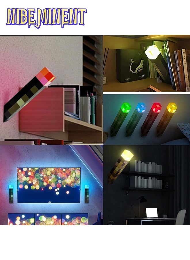 NIBEMINENT ضوء قابل لإعادة الشحن بأسلوب بكسل ماينكرافت 4 ألوان 2 وضعيات تحكم صوتي هدية مثالية لعشاق ديكور المنزل والأطفال وألعاب الفيديو وغرف النوم والمعيشة ولعب الأطفال - Image 5