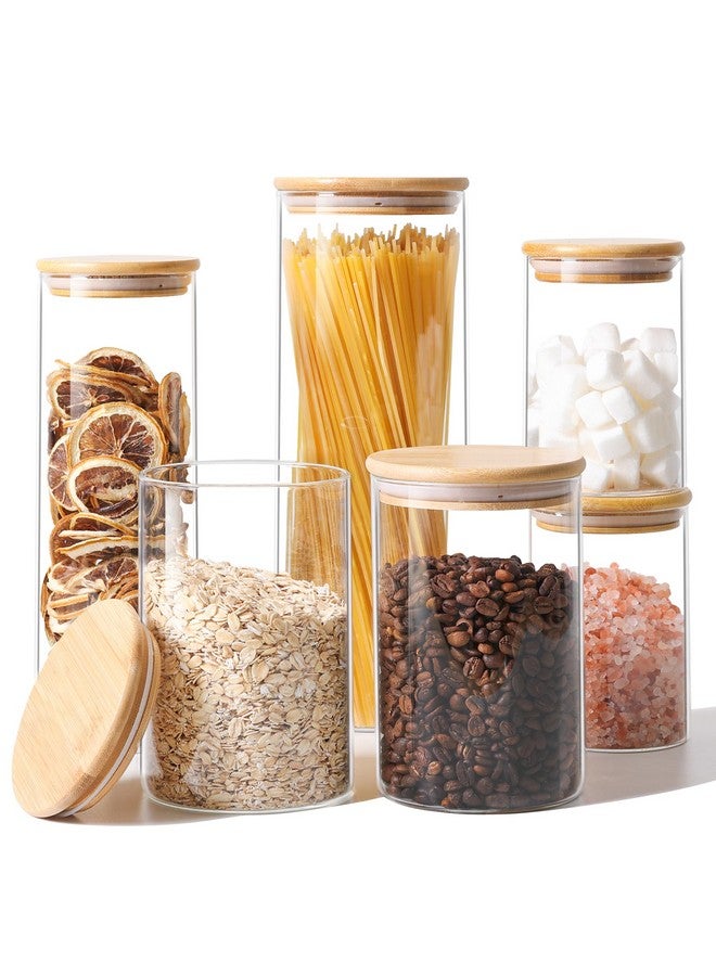 ComSaf Glass Food Storage Jars Set of 6, Clear Glass Storage Containers with Lids, Canisters Sets for the kitchen, Spaghetti, Pasta, Flour, Nuts, Oat, Coffee and Sugar Container, Pantry Organization - Image 1