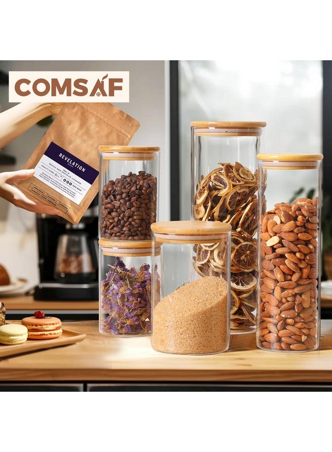 ComSaf Glass Food Storage Jars Set of 6, Clear Glass Storage Containers with Lids, Canisters Sets for the kitchen, Spaghetti, Pasta, Flour, Nuts, Oat, Coffee and Sugar Container, Pantry Organization - Image 5