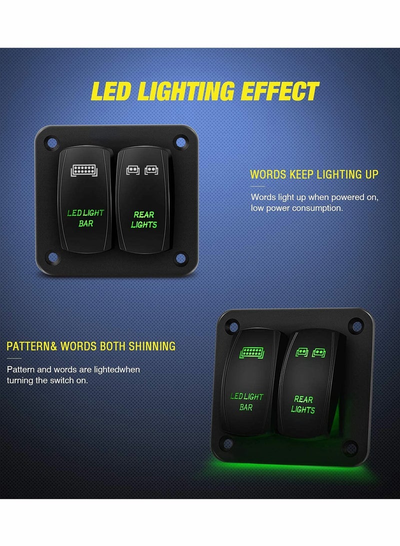 2 Gang Rocker Switch Panel LED Light Bar Switch Rear Lights Switch 12 24V DC Green Switches 5Pin ON Off Pre-Wired Toggle Switch Panel for Cars ATVs UTVs - Image 2