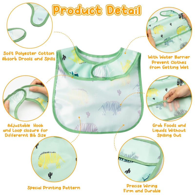 2ooya 6Pcs Waterproof Toddler Bibs Baby Feeding Bib Set with Crumb Catcher Pocket Infant Adjustable Baby Teething Bib Babies Sleeveless Animals Food Bibs Keepsake Gift for Baby Shower, 6-24 Months - Image 3