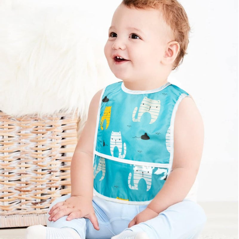 2ooya 6Pcs Waterproof Toddler Bibs Baby Feeding Bib Set with Crumb Catcher Pocket Infant Adjustable Baby Teething Bib Babies Sleeveless Animals Food Bibs Keepsake Gift for Baby Shower, 6-24 Months - Image 4
