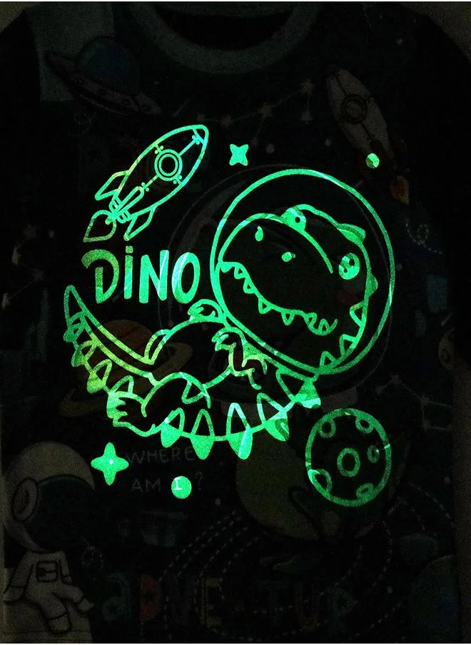 babyqlo Dino Space Adventure Glow-in-the-Dark PJs for Boys
