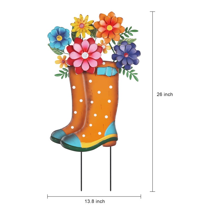 YEAHOME Garden Decor for Outside, 26â€ Decorative Garden Stakes Metal Boot with Flowers for Spring Decor, Yard Art Stakes for Outdoor Lawn Backyard Porch Pathway Garden Decorations - Image 4