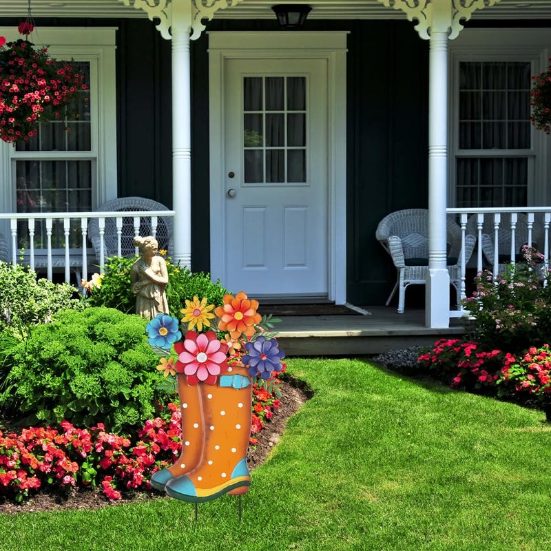YEAHOME Garden Decor for Outside, 26â€ Decorative Garden Stakes Metal Boot with Flowers for Spring Decor, Yard Art Stakes for Outdoor Lawn Backyard Porch Pathway Garden Decorations - Image 5