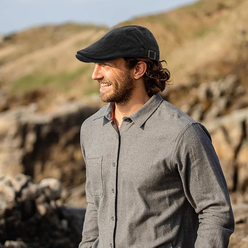 Xinveen Newsboy Hats for Men Flat Cap Cotton Adjustable Breathable Irish Cabbie Ivy Driving Hunting Hat Black - Image 2