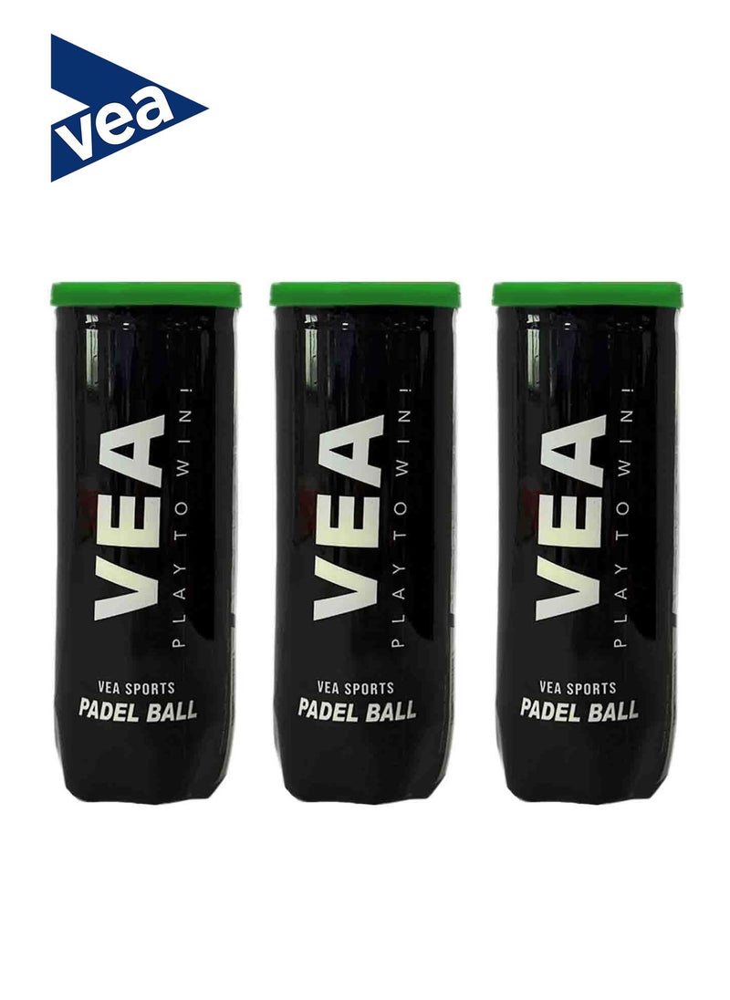 VEA VEA Padel Balls – Premium Pressurized Padel Balls for Match & Training – Long-Lasting Bounce, Durable Felt – 3 Tube - 9 Balls  - Image 1