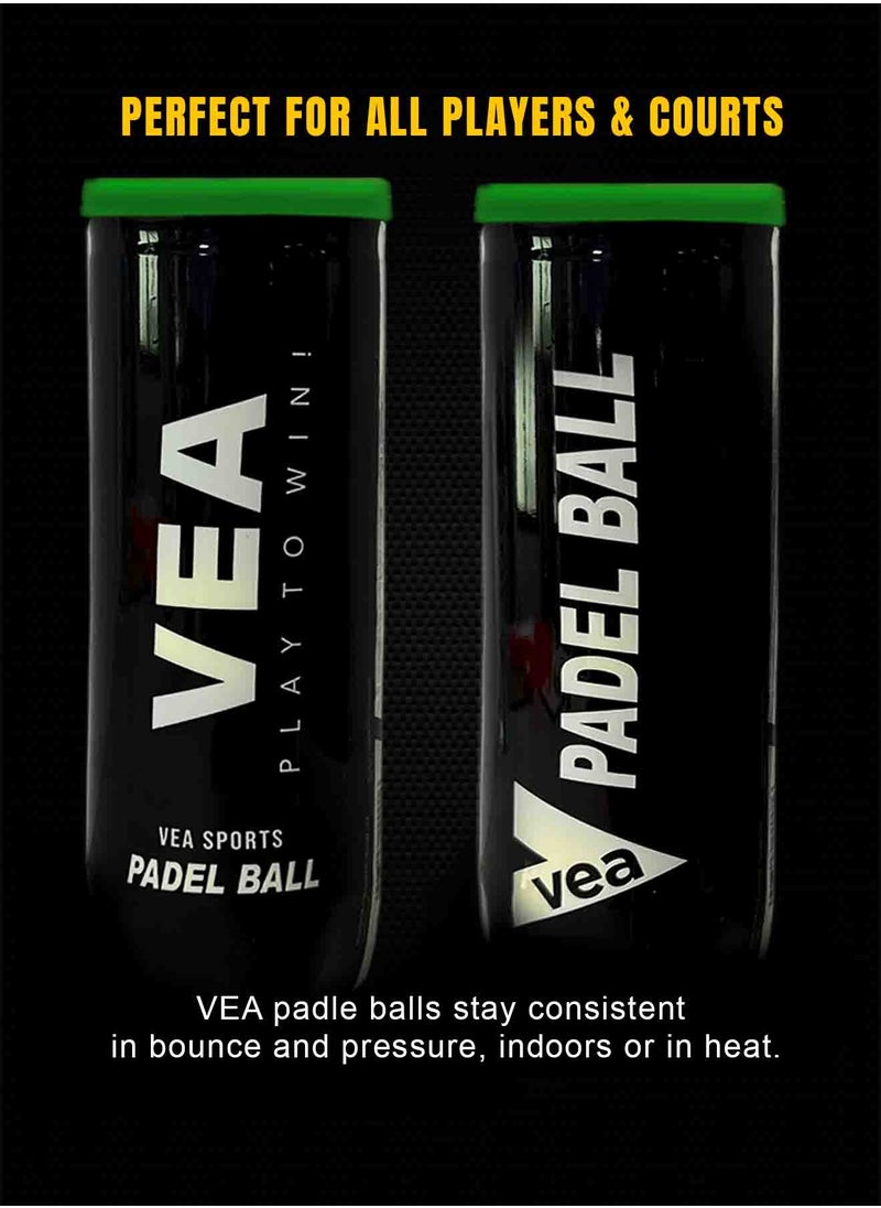 VEA VEA Padel Balls – Premium Pressurized Padel Balls for Match & Training – Long-Lasting Bounce, Durable Felt – 3 Tube - 9 Balls  - Image 3