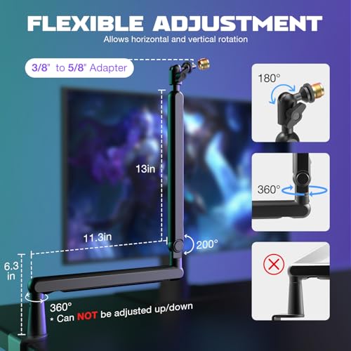 FIFINE BM88 Microphone Boom Arm Stand with Desk Mount Clamp, Screw Adapter, Cable Management, Suspension Scissor Mic Stand for Boom Stick Microphone, for Podcast Streaming Gaming Studio|Black - Image 5