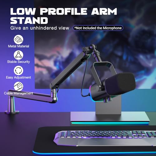 FIFINE BM88 Microphone Boom Arm Stand with Desk Mount Clamp, Screw Adapter, Cable Management, Suspension Scissor Mic Stand for Boom Stick Microphone, for Podcast Streaming Gaming Studio|Black - Image 2