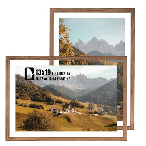 DLQuarts 13x19 Floating Picture Frame for 11x17/11x14 Photos, 2-Pack Solid Wood Double Plexiglass Wall Art Frames, Any Size Photo up to 13x19 Display, Carbonized Wood - Image 1