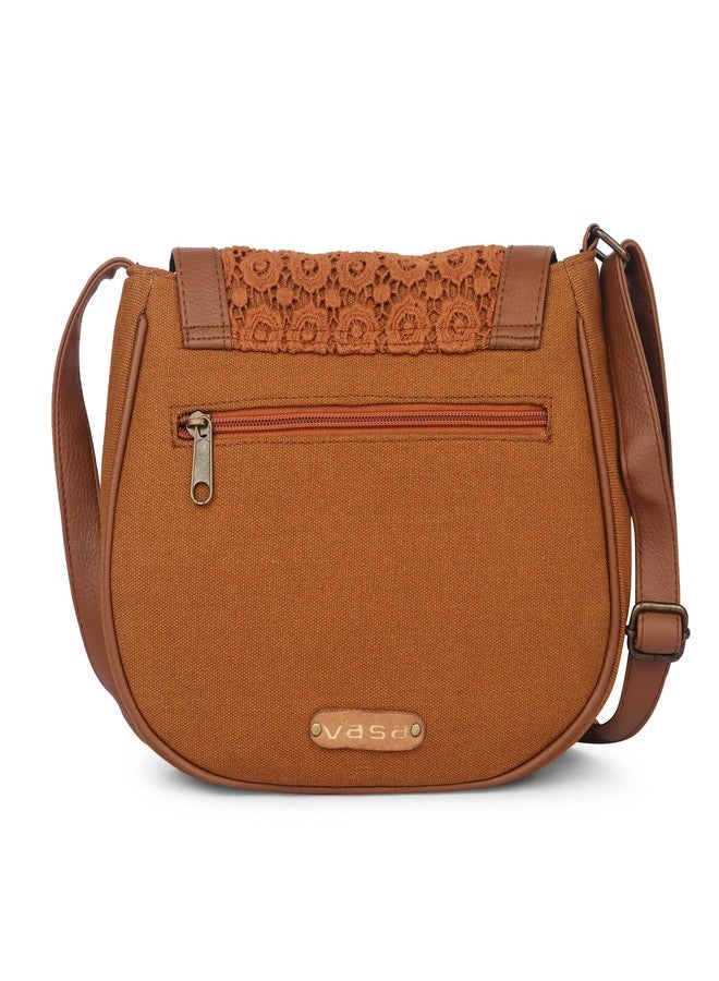 VASA Flap over sling bag in schiffli fabric with shell work - Image 3