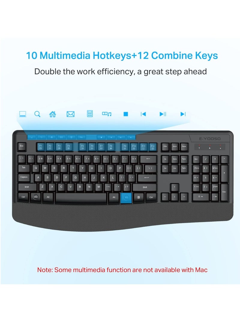 2.4G Wireless Keyboard and Mouse Combo,Full-Sized Ergonomic Keyboard with Palm Rest, Large Office Keyboard, 2400 DPI Mouse, Wireless Keyboard for Windows, Mac