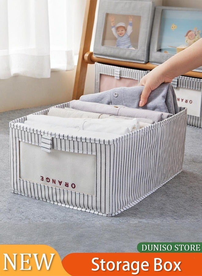 DUNISO 2 Pcs Non Woven Fabric Storage Box, Wardrobe Clothes Organizer, Foldable Closet Organizer Bins For Clothing, Jeans, Toys & Books, Wardrobe Organizer (Light Grey Vertical Stripes) - Image 1