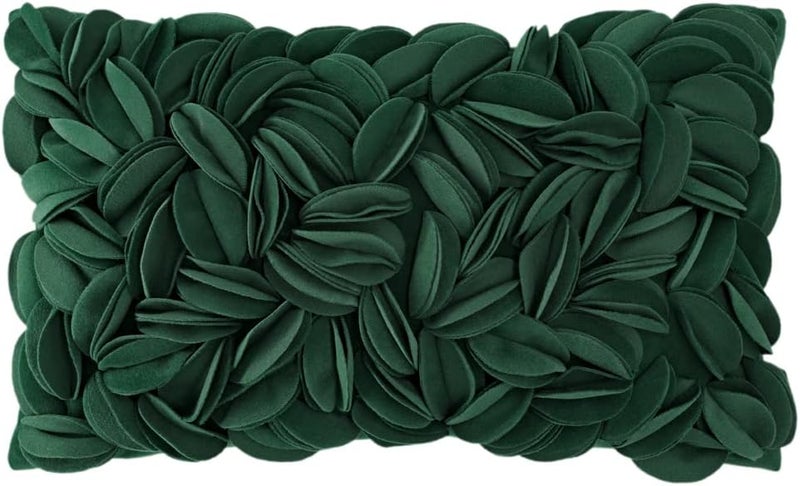 KINGROSE 3D Floral Throw Pillow Case Home Decorative Pillow Cover Soft Cushion Cover Sofa Couch Bed Living Room 12 x 20 Inches Dark Green - Image 1