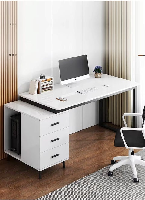 Modern Length Retractable Design Home Office Desk Multifunction Table Built in CPU Storage Rack Computer Desk Workstation with 3 Drawers 120x60x75 cm