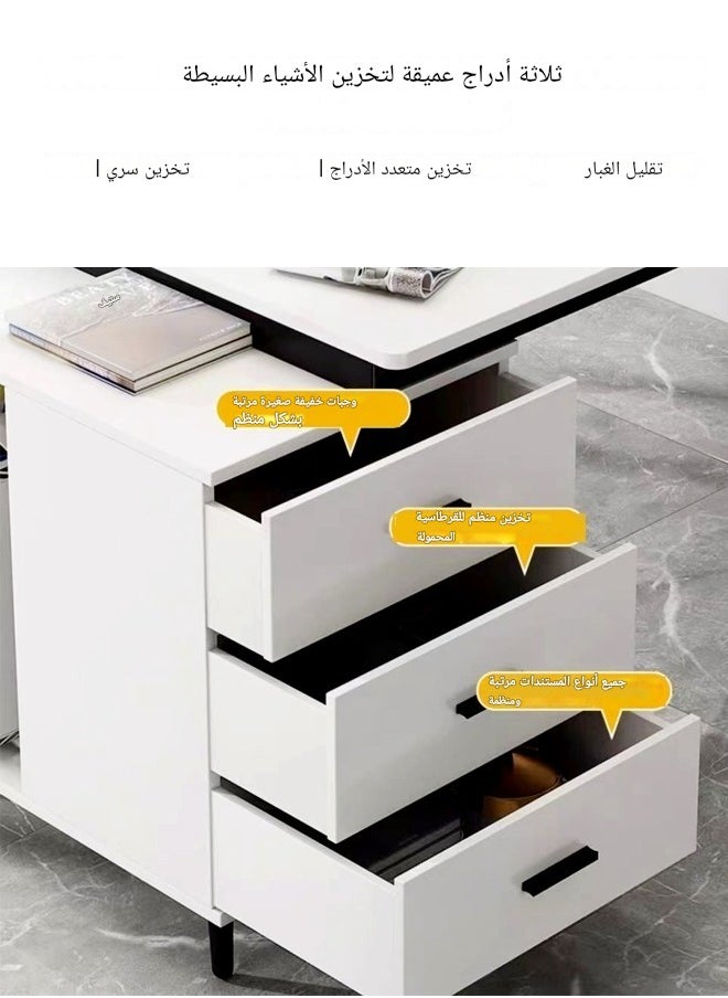 سي آند سي هوم - طاولة مكتب منزلية بتصميم قابل للسحب بطول حديث، طاولة متعددة الوظائف مدمجة في رف تخزين وحدة المعالجة المركزية، محطة عمل مكتب الكمبيوتر مع 3 أدراج 120x60x75 سم - Image 1