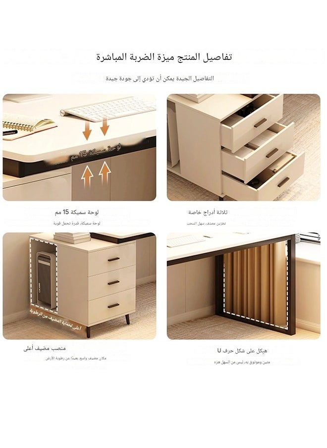 سي آند سي هوم - طاولة مكتب منزلية بتصميم قابل للسحب بطول حديث، طاولة متعددة الوظائف مدمجة في رف تخزين وحدة المعالجة المركزية، محطة عمل مكتب الكمبيوتر مع 3 أدراج 120x60x75 سم - Image 1