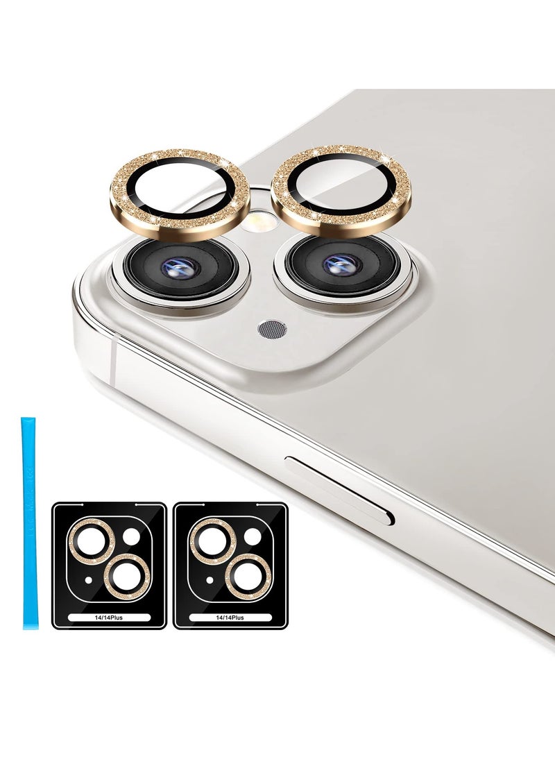 KASTWAVE for iPhone 14 / 14 Plus Camera Lens Protector, 9H Tempered Glass Camera Cover Screen Protector Metal Individual Ring Protector for iPhone 14 and iPhone 14 Plus (2 Set, Gold) - Image 1