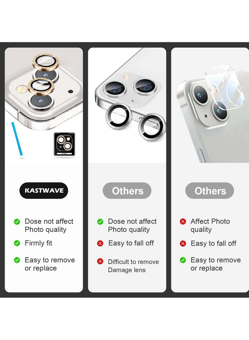 KASTWAVE for iPhone 14 / 14 Plus Camera Lens Protector, 9H Tempered Glass Camera Cover Screen Protector Metal Individual Ring Protector for iPhone 14 and iPhone 14 Plus (2 Set, Gold) - Image 3