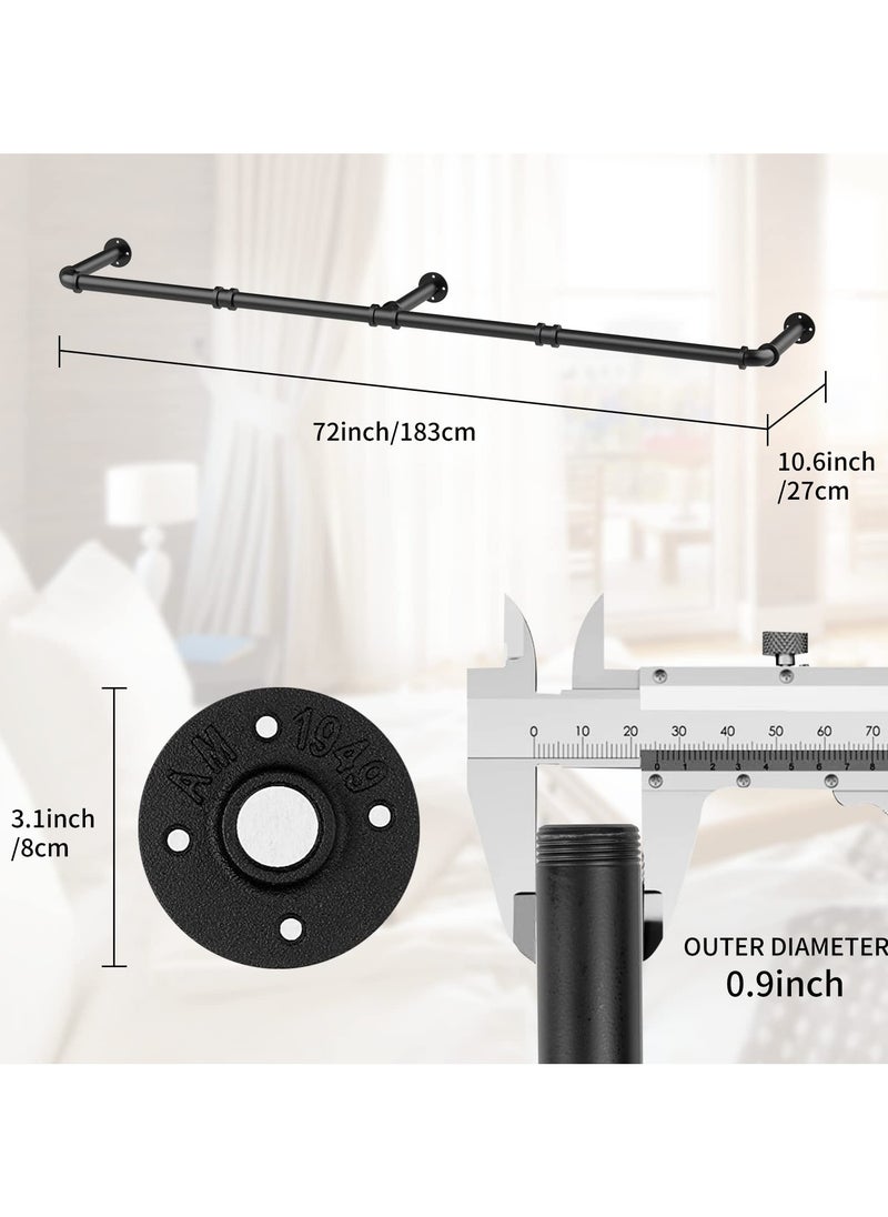 INFOSUN - Clothes Rack Wall Mounted, Heavy Duty Iron Garment Bar with 3 S-Shaped Hooks, Industrial Pipe Garment Rack Detachable,Adjustable 180CM. - Image 1