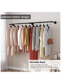INFOSUN Clothes Rack Wall Mounted, Heavy Duty Iron Garment Bar with 3 S-Shaped Hooks, Industrial Pipe Garment Rack Detachable,Adjustable 180CM.  - Image 2