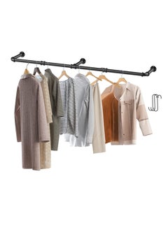 INFOSUN Clothes Rack Wall Mounted, Heavy Duty Iron Garment Bar with 3 S-Shaped Hooks, Industrial Pipe Garment Rack Detachable,Adjustable 180CM.  - Image 1