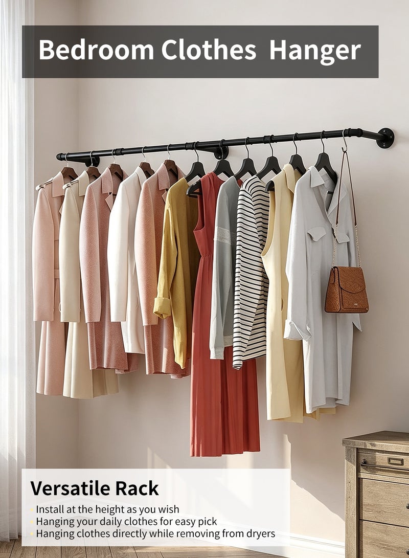 INFOSUN Clothes Rack Wall Mounted, Heavy Duty Iron Garment Bar with 3 S-Shaped Hooks, Industrial Pipe Garment Rack Detachable,Adjustable 180CM. - Image 2