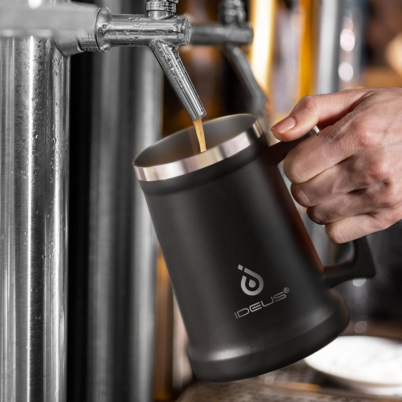 ideus Insulated Beer Stein, 24/32oz Stainless Steel Double Walled Beer Mug Giant Bar Drinkware Metal Beer Cup with Big Grip Handle (Black, 34oz (1,000ml)) - Image 5