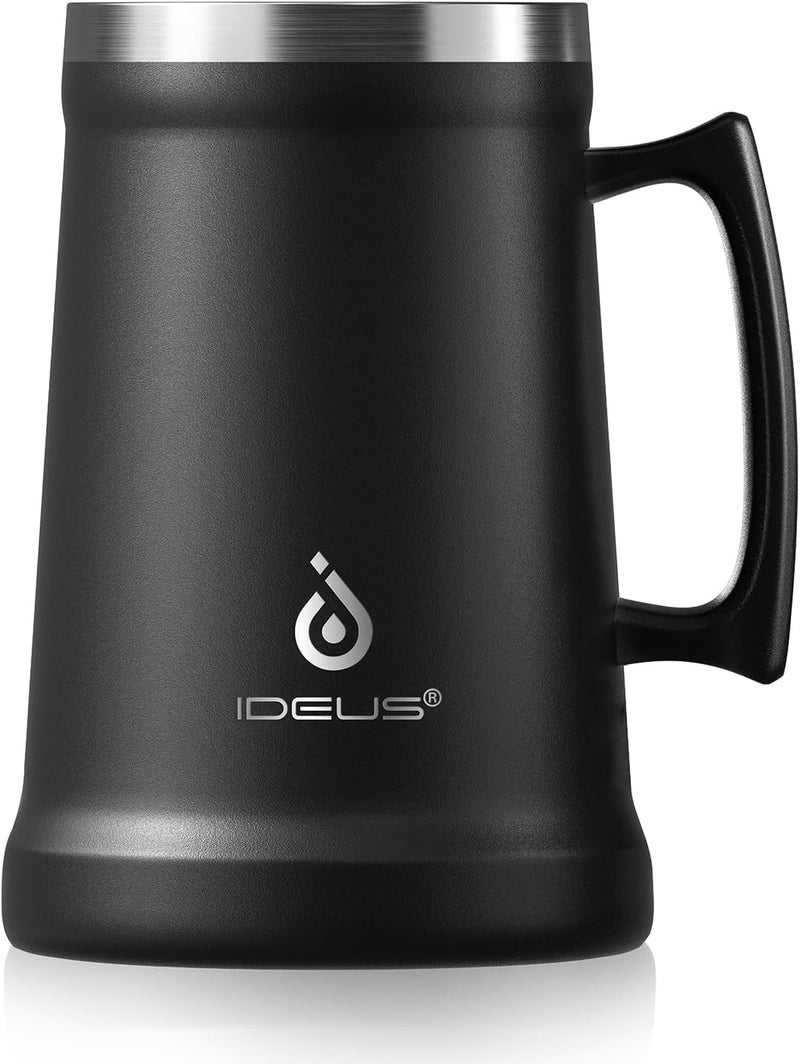 ideus Insulated Beer Stein, 24/32oz Stainless Steel Double Walled Beer Mug Giant Bar Drinkware Metal Beer Cup with Big Grip Handle (Black, 34oz (1,000ml)) - Image 1
