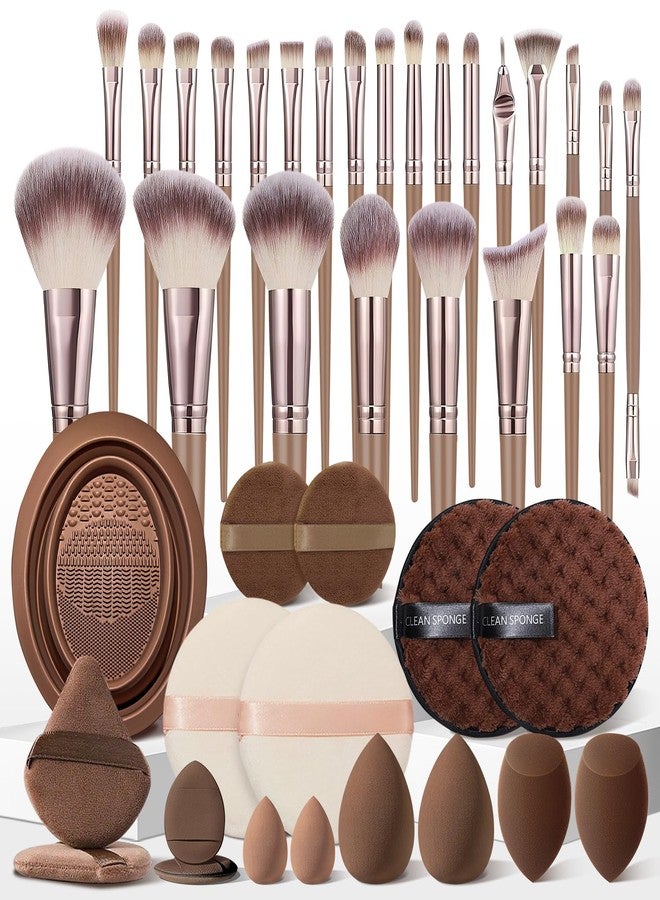 HGHDBT 42Pcs Brown Makeup Brushes Set Professional Premium Synthetic for Blush Foundation Eye Shadow Concealer Powder Eye & Face Make up Brush Kit with Beauty Blender Sponge Set Tools - Image 1
