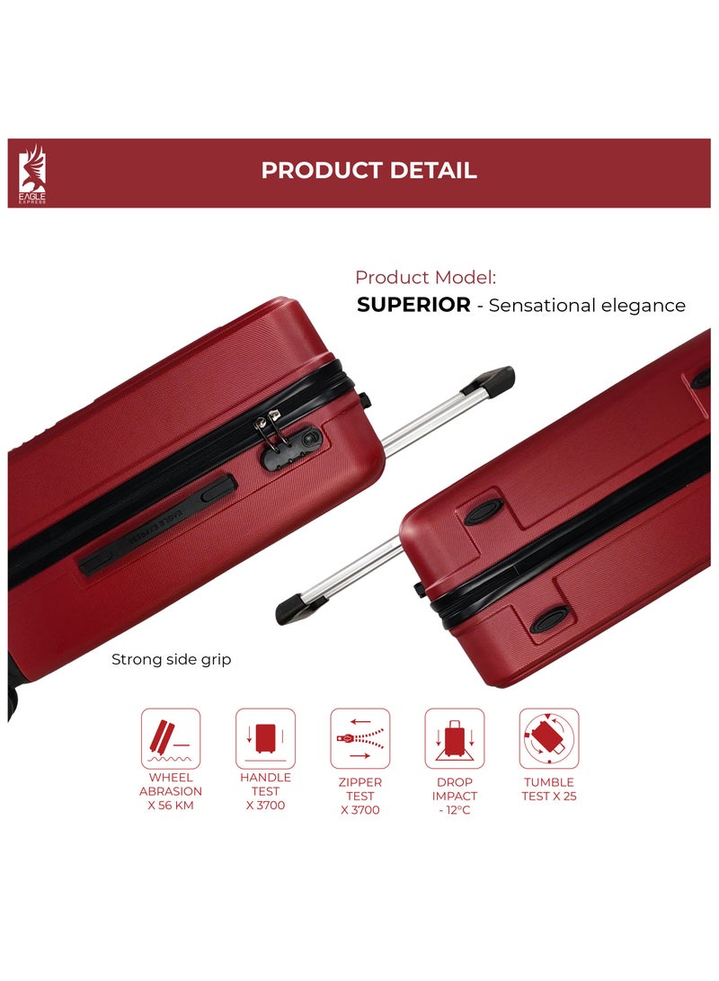 Eagle Express Superior, Hard Trolley Luggage -1 Piece - 20 Inch  – Burgundy, Red  – ABS Scratch-Resistant Suitcases with 360° Spinner Wheels, 1-Year Warranty & Protective Cover - Image 3
