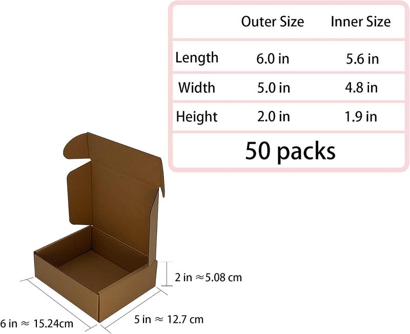 KIAECHWU Shipping Boxes 6x5x2 inch 50 Pack,Brown Corrugated Boxes Mailer Packaging for Mailing Small Business，E-Commerce Gift Boxes for Wrapping Present Moving Storage Heavy Duty Recycled Cardboard Boxes - Image 5