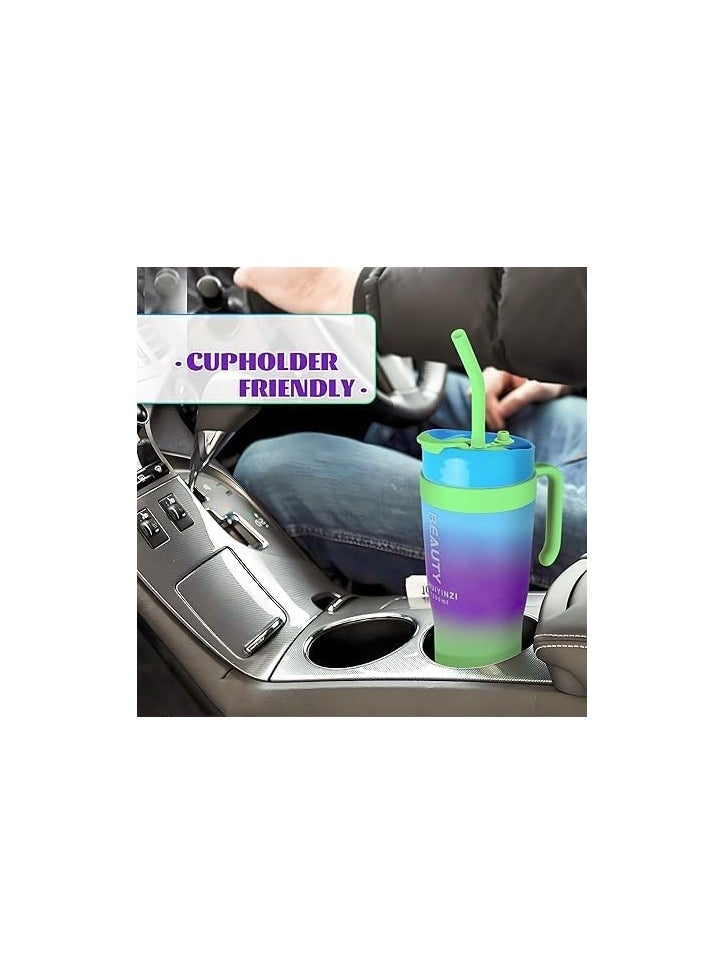 Spaceshoop - Gradient Water Bottle Set, 3 Sizes (1200ml/800ml/300ml), Double Drinking Cup with Straw and Handle - Image 1
