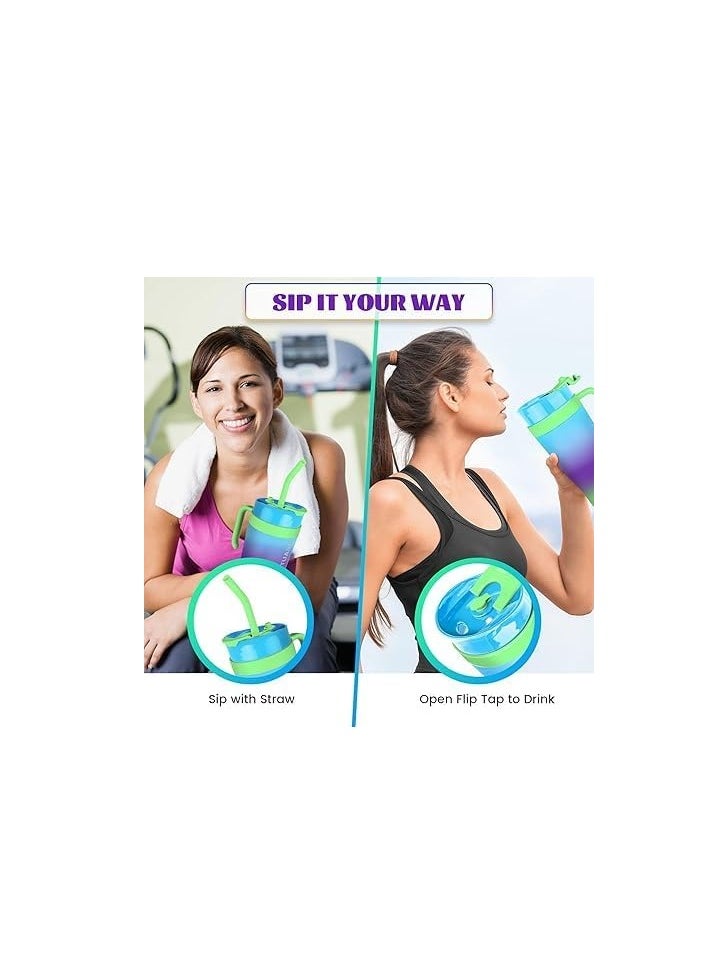 Spaceshoop - Gradient Water Bottle Set, 3 Sizes (1200ml/800ml/300ml), Double Drinking Cup with Straw and Handle - Image 1
