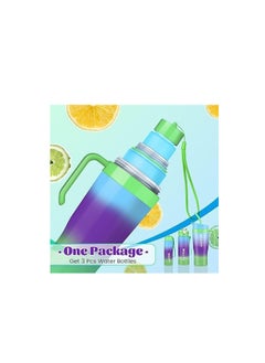 Spaceshoop Gradient Water Bottle Set, 3 Sizes (1200ml/800ml/300ml), Double Drinking Cup with Straw and Handle  - Image 2