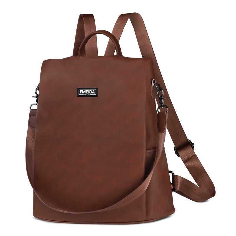 Fmeida Backpack Purse for Women PU Leather Anti Theft Backpack for Travel Convertible Fashion Daypack Brown - Image 1
