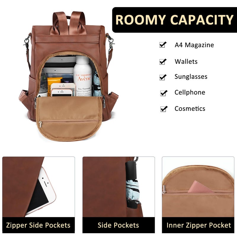 Fmeida Backpack Purse for Women PU Leather Anti Theft Backpack for Travel Convertible Fashion Daypack Brown - Image 4