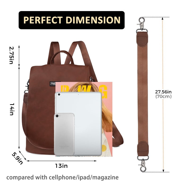 Fmeida Backpack Purse for Women PU Leather Anti Theft Backpack for Travel Convertible Fashion Daypack Brown - Image 3